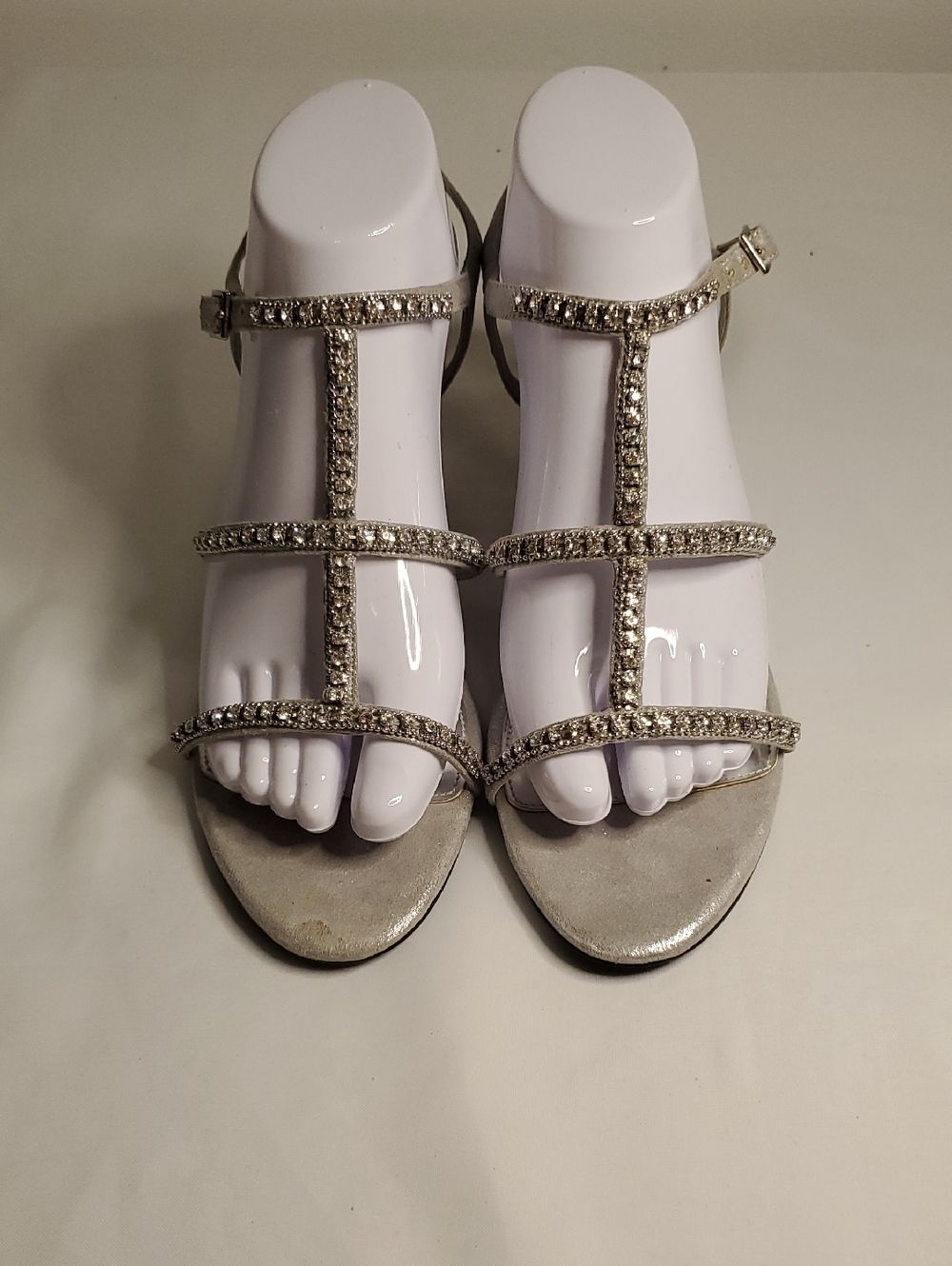 Nina Silver T-Strap Rhinestone Sandals